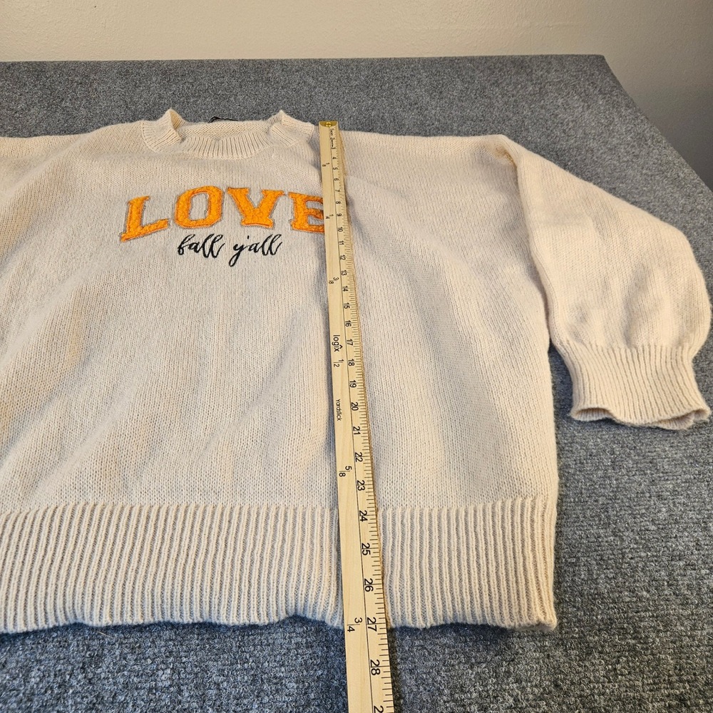 Love in Faith Womens 3XL Cream LOVE Fall Y'all Sequin Applique Knit Sweater - Picture 2 of 5